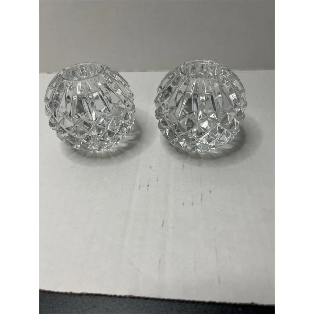 Vintage pair Waterford Crystal Ball Votive Candle Holders Signed